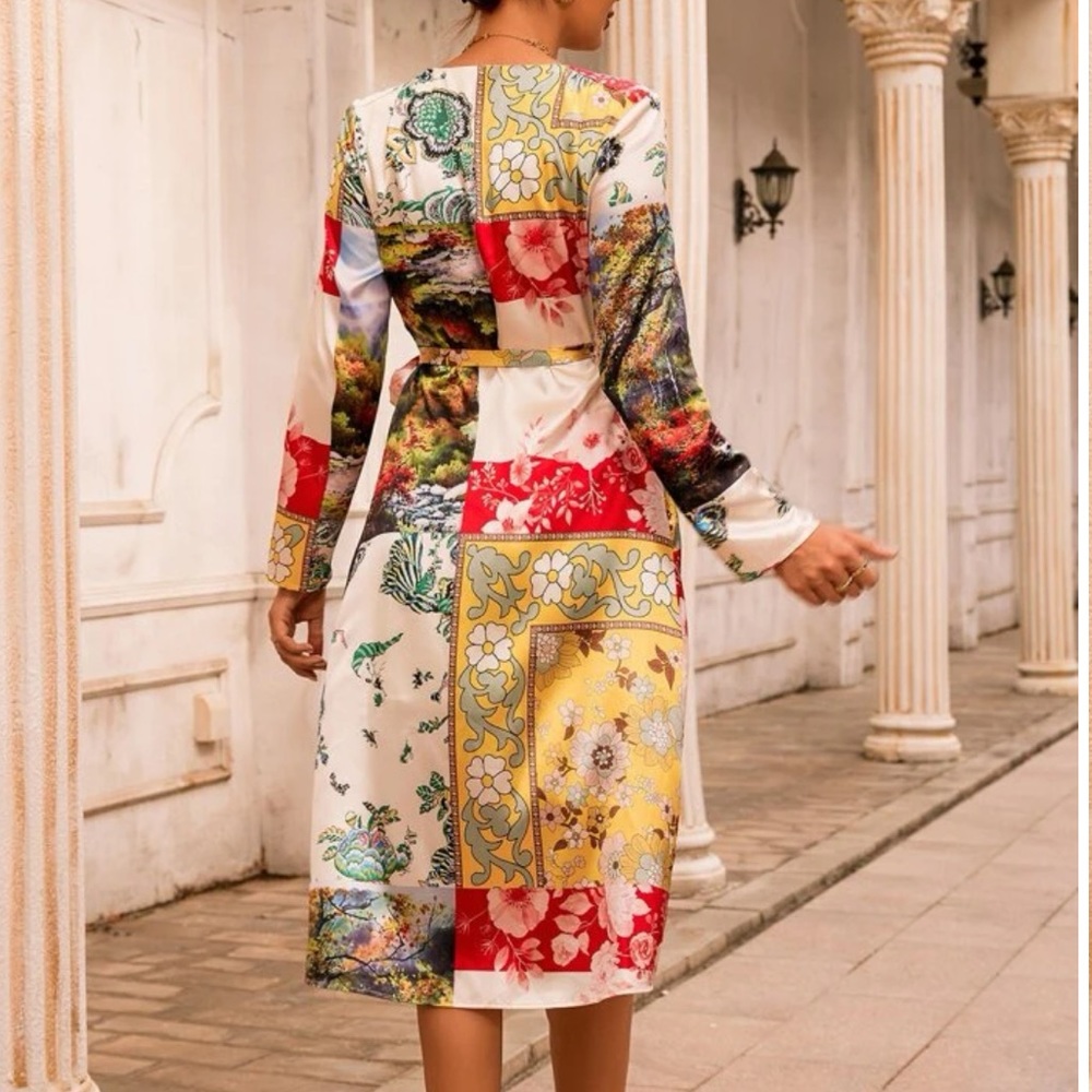 Floral Print Wrap Knot Side Dress